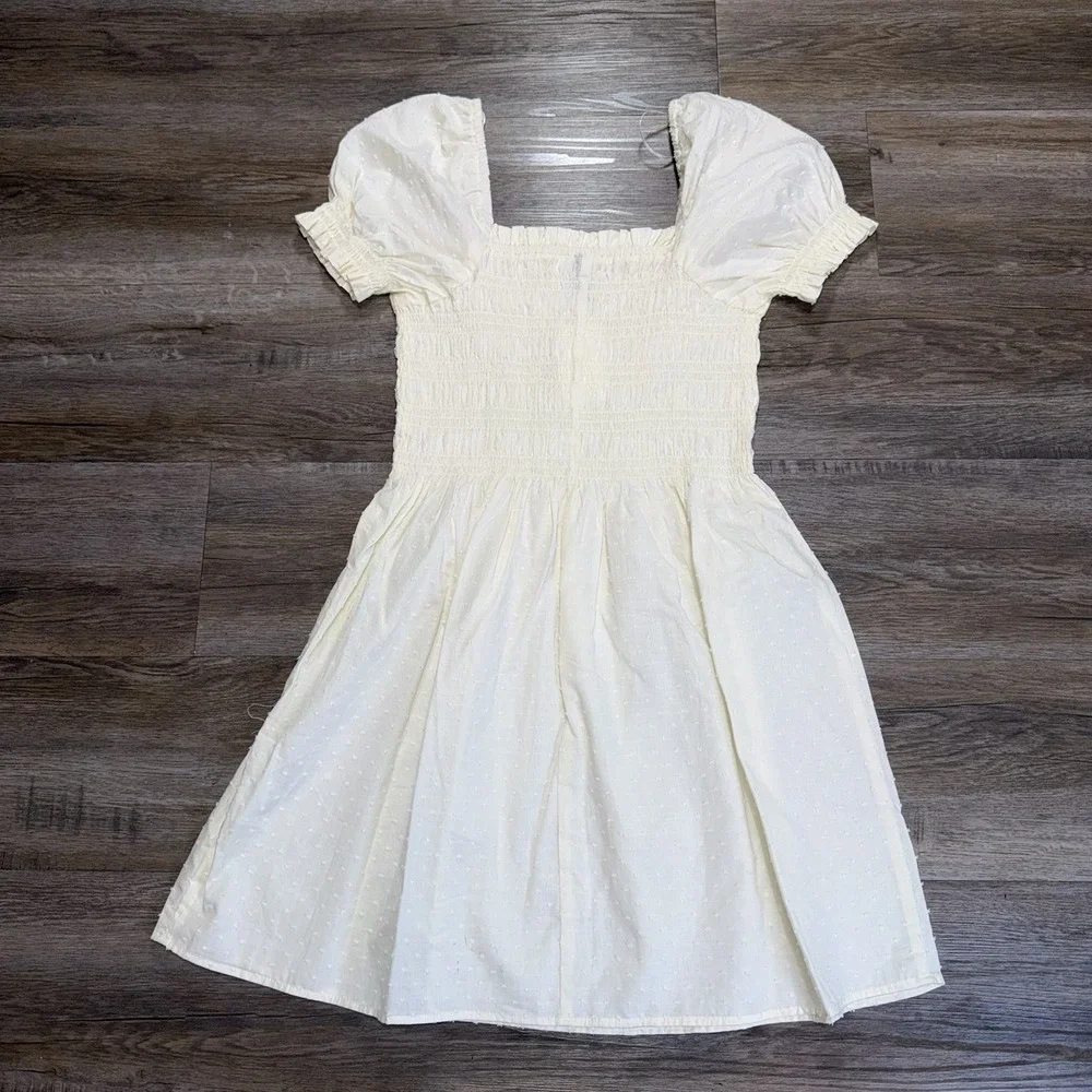 NWT Divided by H&M Smocked Poplin Dress Womens Small Cream Ivory Colorway